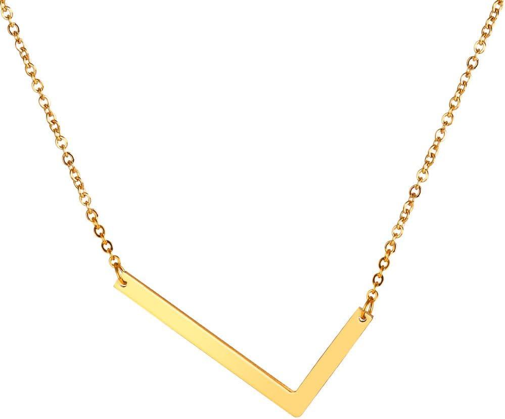 imageU7 Sideways Large Initial Necklaces for Women Big Letter Script Name Necklaces Stainless Steel 18K Gold Plated Pendant Monogram NecklaceGold