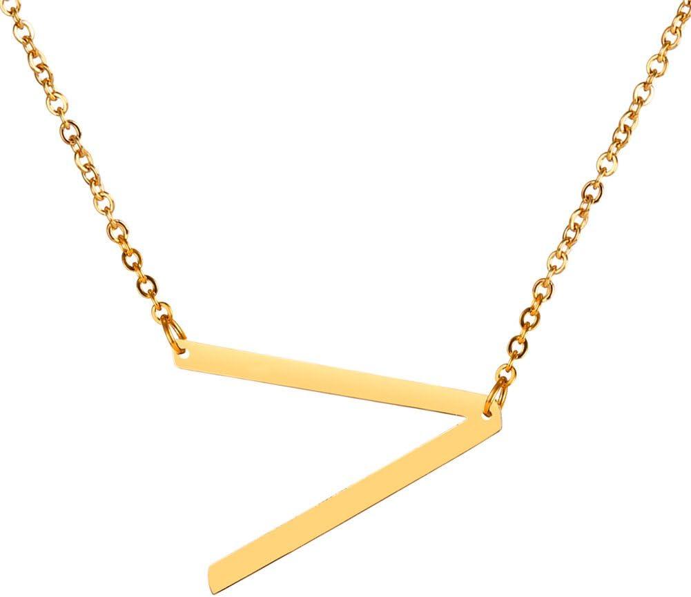 imageU7 Sideways Large Initial Necklaces for Women Big Letter Script Name Necklaces Stainless Steel 18K Gold Plated Pendant Monogram NecklaceGold