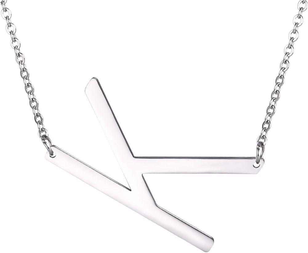 imageU7 Sideways Large Initial Necklaces for Women Big Letter Script Name Necklaces Stainless Steel 18K Gold Plated Pendant Monogram NecklaceSilver