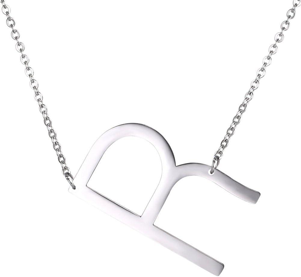 imageU7 Sideways Large Initial Necklaces for Women Big Letter Script Name Necklaces Stainless Steel 18K Gold Plated Pendant Monogram NecklaceSilver