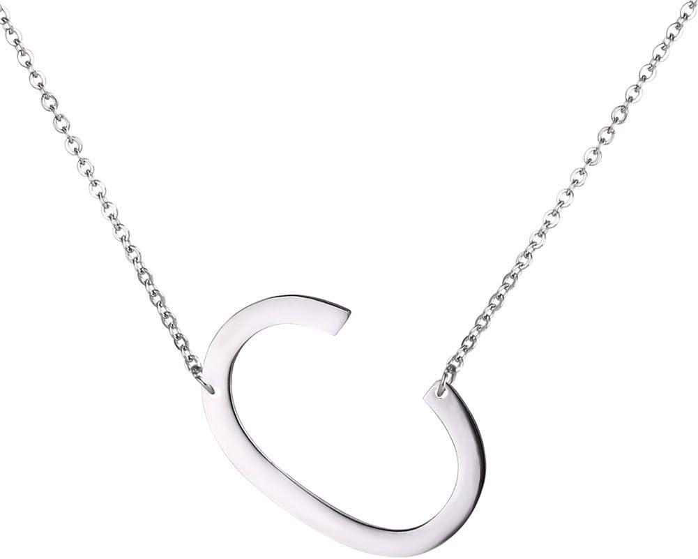 imageU7 Sideways Large Initial Necklaces for Women Big Letter Script Name Necklaces Stainless Steel 18K Gold Plated Pendant Monogram NecklaceSilver