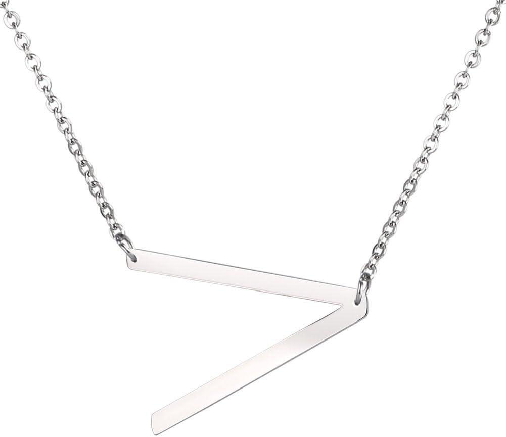 imageU7 Sideways Large Initial Necklaces for Women Big Letter Script Name Necklaces Stainless Steel 18K Gold Plated Pendant Monogram NecklaceSilver