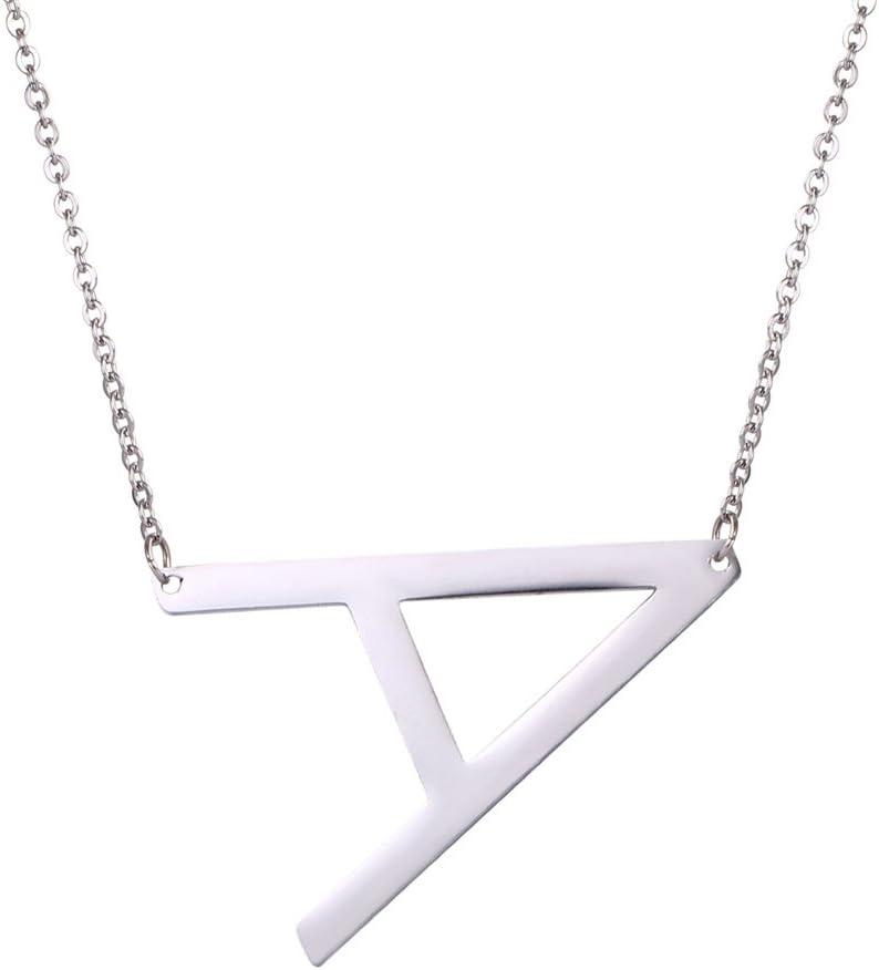 imageU7 Sideways Large Initial Necklaces for Women Big Letter Script Name Necklaces Stainless Steel 18K Gold Plated Pendant Monogram NecklaceSilver