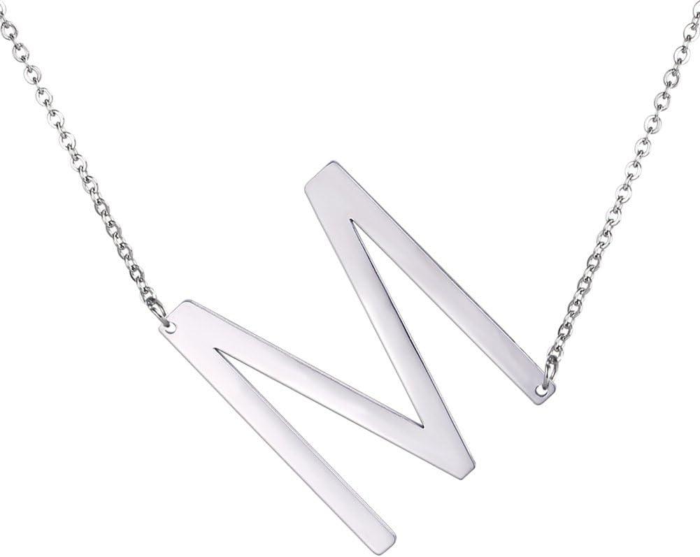 imageU7 Sideways Large Initial Necklaces for Women Big Letter Script Name Necklaces Stainless Steel 18K Gold Plated Pendant Monogram NecklaceSilver