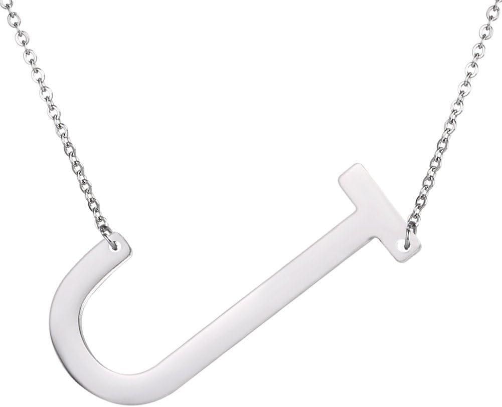 imageU7 Sideways Large Initial Necklaces for Women Big Letter Script Name Necklaces Stainless Steel 18K Gold Plated Pendant Monogram NecklaceSilver