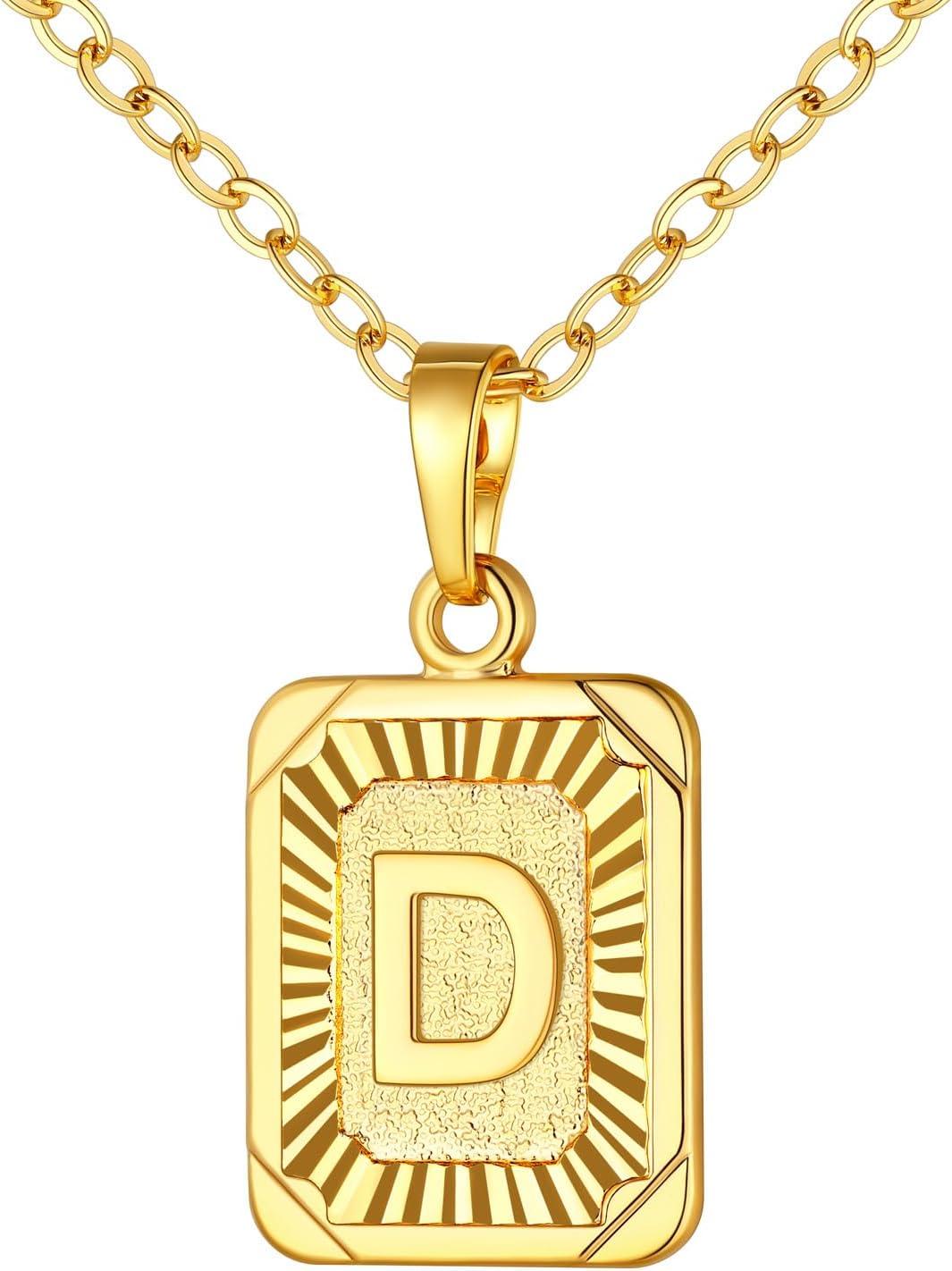 imageU7 Square Initial Necklace for Women GoldPlatinum Plated AZ 26 Letters Pendant Necklace Large Capital Monogram Retangle Tag Necklace Resizable Chain 20quot22quota Gold