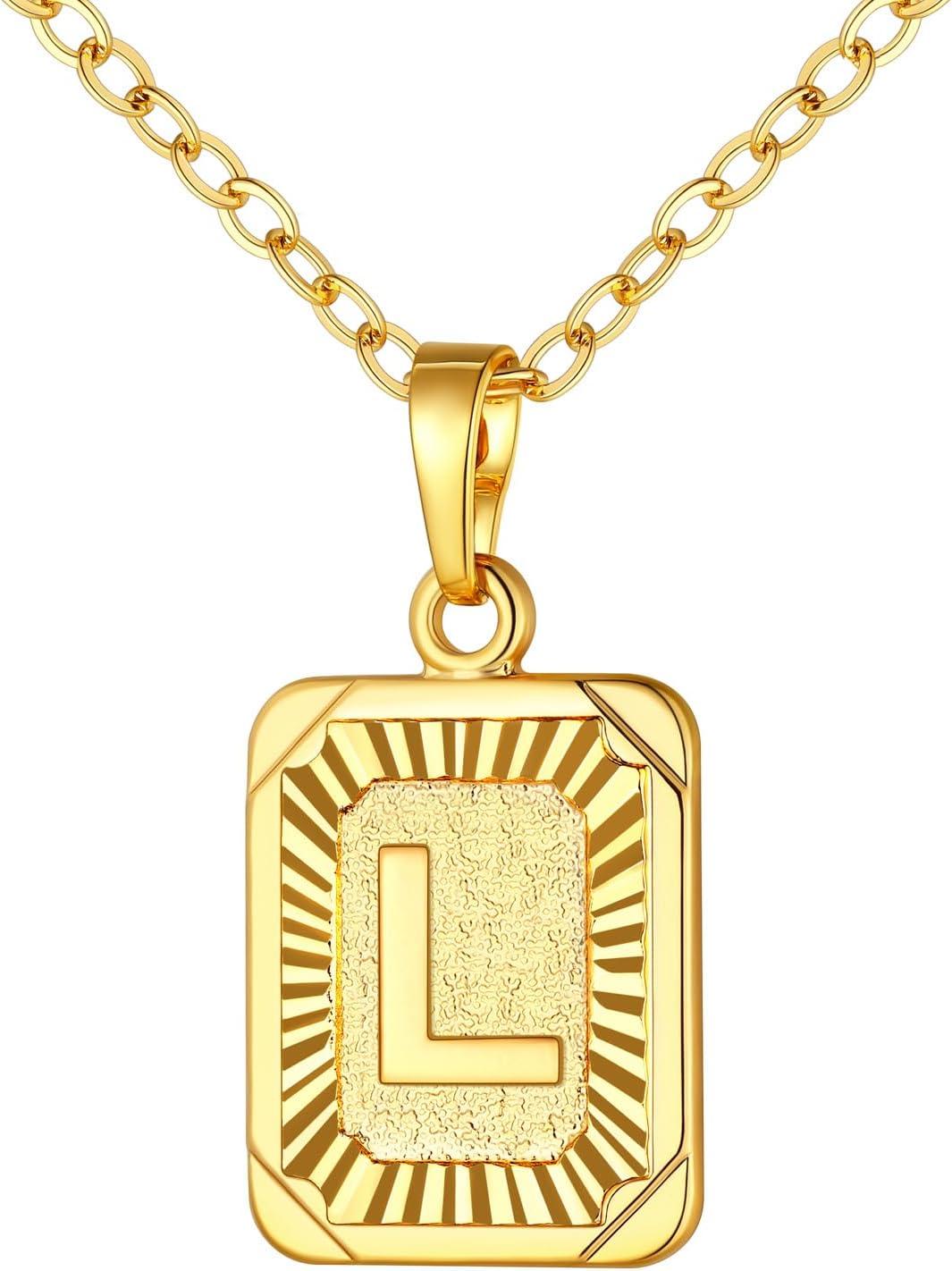 imageU7 Square Initial Necklace for Women GoldPlatinum Plated AZ 26 Letters Pendant Necklace Large Capital Monogram Retangle Tag Necklace Resizable Chain 20quot22quota Gold