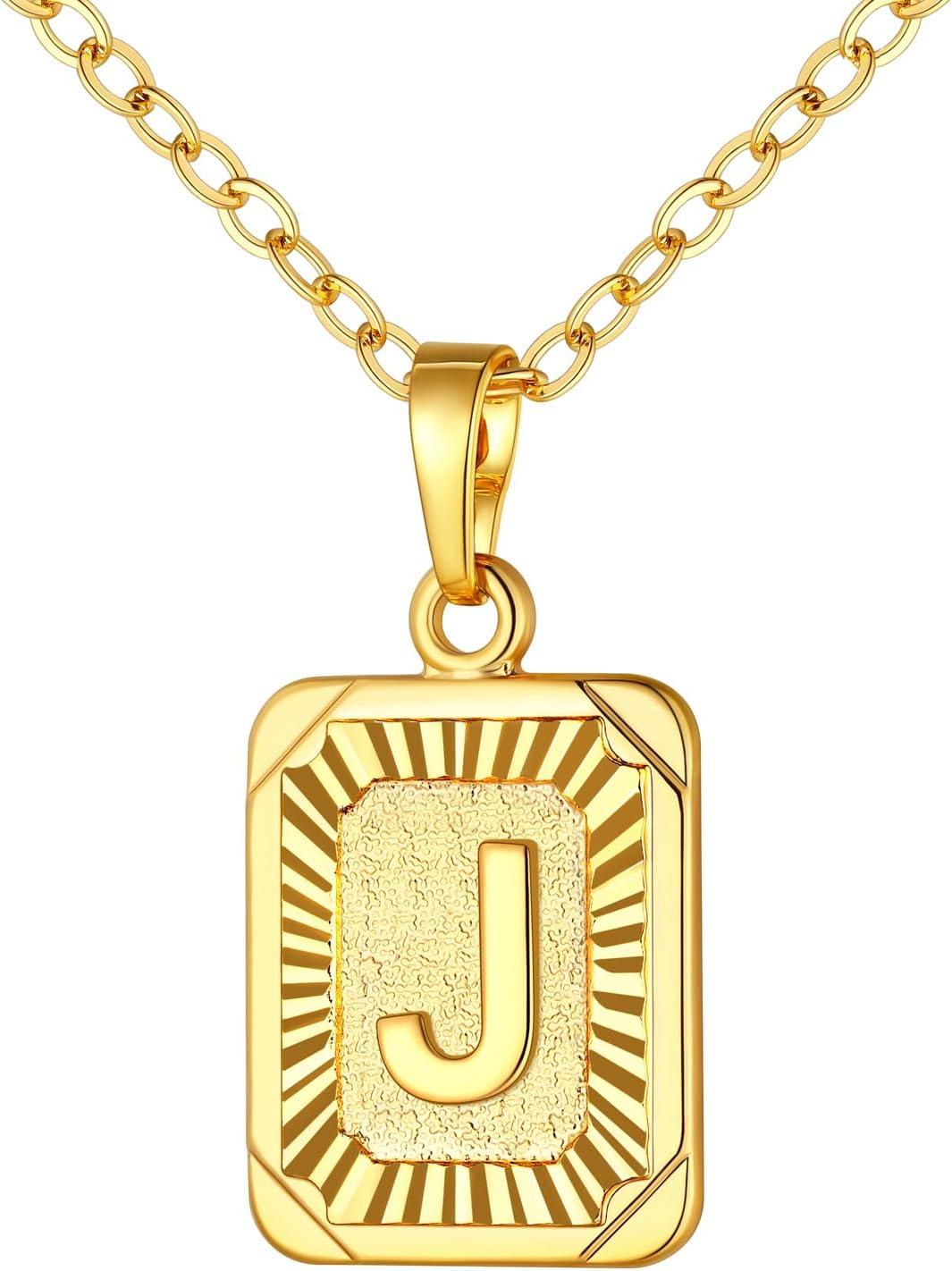 imageU7 Square Initial Necklace for Women GoldPlatinum Plated AZ 26 Letters Pendant Necklace Large Capital Monogram Retangle Tag Necklace Resizable Chain 20quot22quota Gold