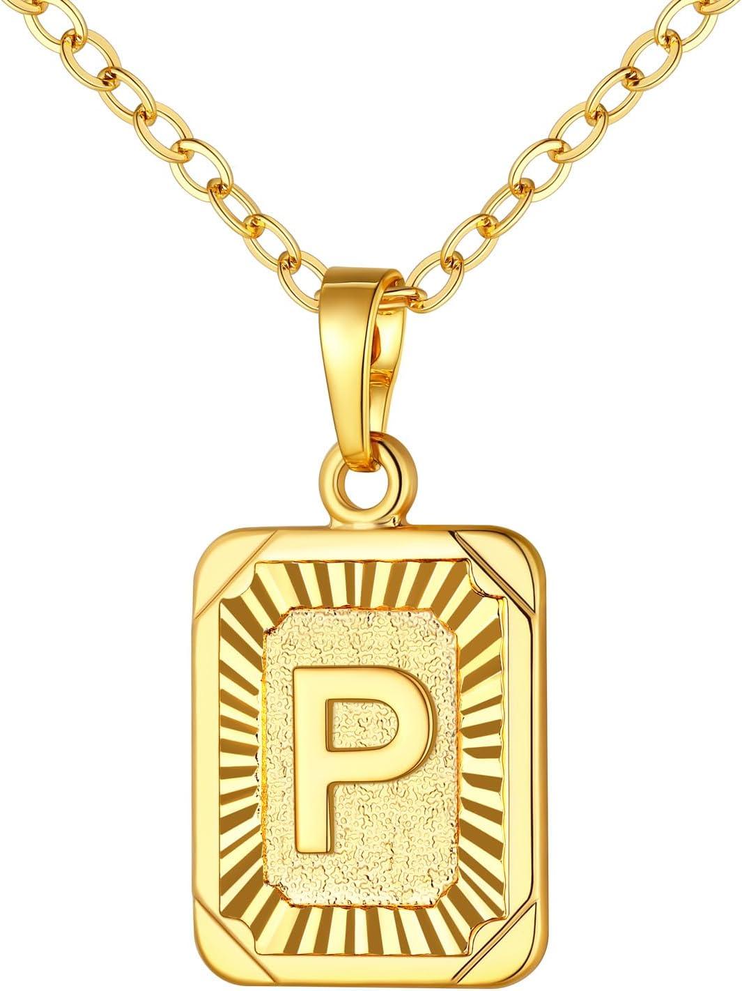 imageU7 Square Initial Necklace for Women GoldPlatinum Plated AZ 26 Letters Pendant Necklace Large Capital Monogram Retangle Tag Necklace Resizable Chain 20quot22quota Gold