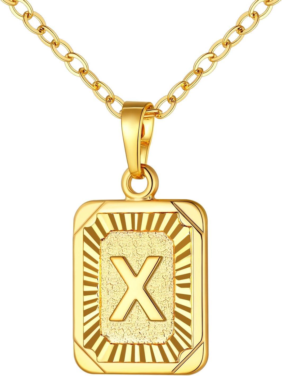 imageU7 Square Initial Necklace for Women GoldPlatinum Plated AZ 26 Letters Pendant Necklace Large Capital Monogram Retangle Tag Necklace Resizable Chain 20quot22quota Gold