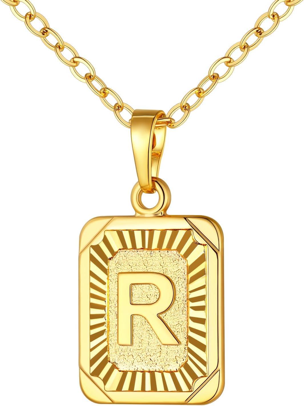imageU7 Square Initial Necklace for Women GoldPlatinum Plated AZ 26 Letters Pendant Necklace Large Capital Monogram Retangle Tag Necklace Resizable Chain 20quot22quota Gold