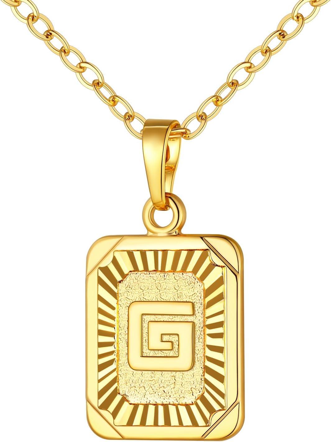 imageU7 Square Initial Necklace for Women GoldPlatinum Plated AZ 26 Letters Pendant Necklace Large Capital Monogram Retangle Tag Necklace Resizable Chain 20quot22quota Gold