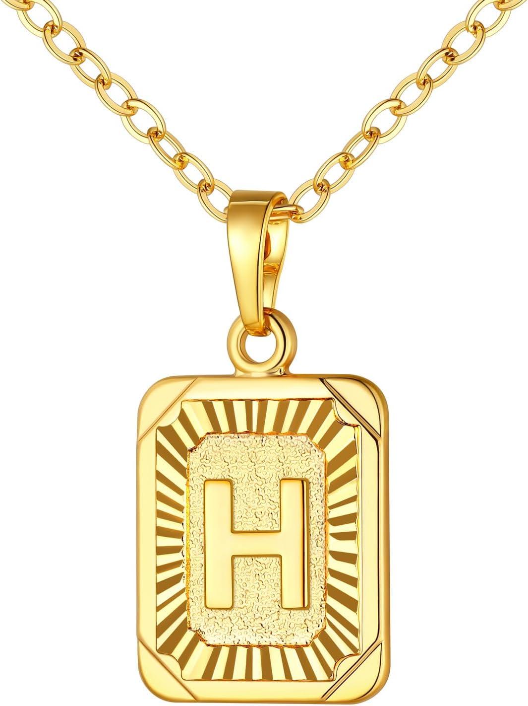 imageU7 Square Initial Necklace for Women GoldPlatinum Plated AZ 26 Letters Pendant Necklace Large Capital Monogram Retangle Tag Necklace Resizable Chain 20quot22quota Gold