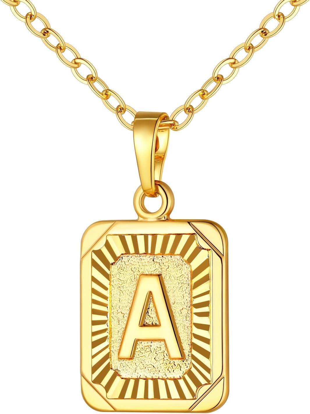 imageU7 Square Initial Necklace for Women GoldPlatinum Plated AZ 26 Letters Pendant Necklace Large Capital Monogram Retangle Tag Necklace Resizable Chain 20quot22quota Gold
