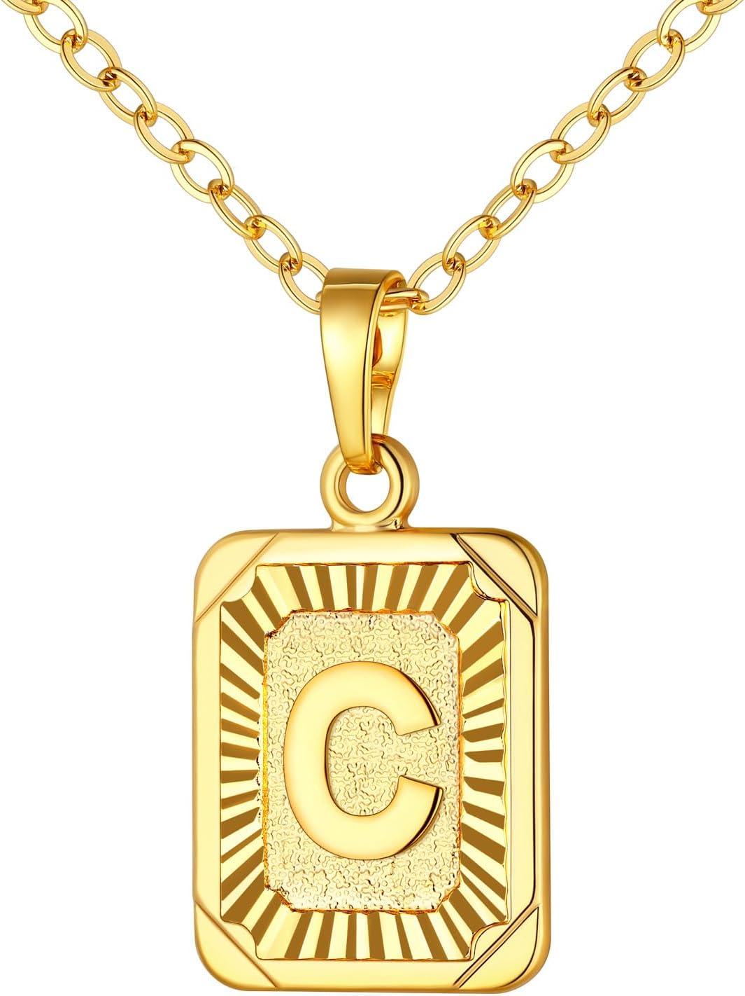 imageU7 Square Initial Necklace for Women GoldPlatinum Plated AZ 26 Letters Pendant Necklace Large Capital Monogram Retangle Tag Necklace Resizable Chain 20quot22quota Gold