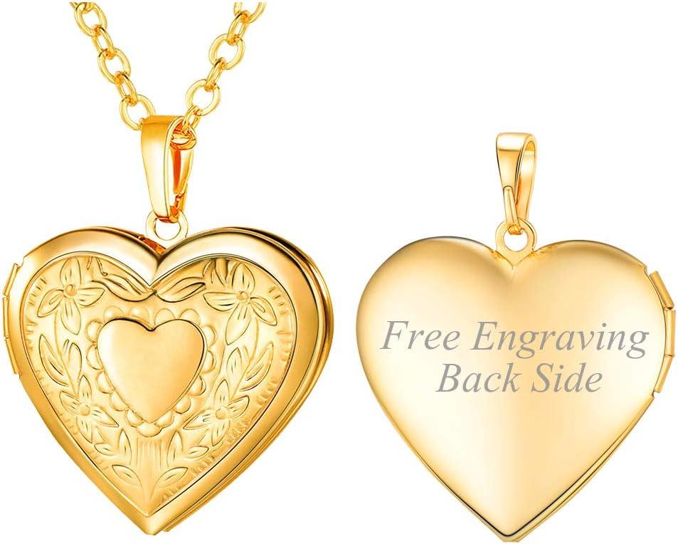 imageU7 Women Locket Necklace Platinum 14K Gold Photo Lockets that Hold PictureChain 20 Inch Personalized Gift Custom Love Heart Image Necklaces01 Gold Heart