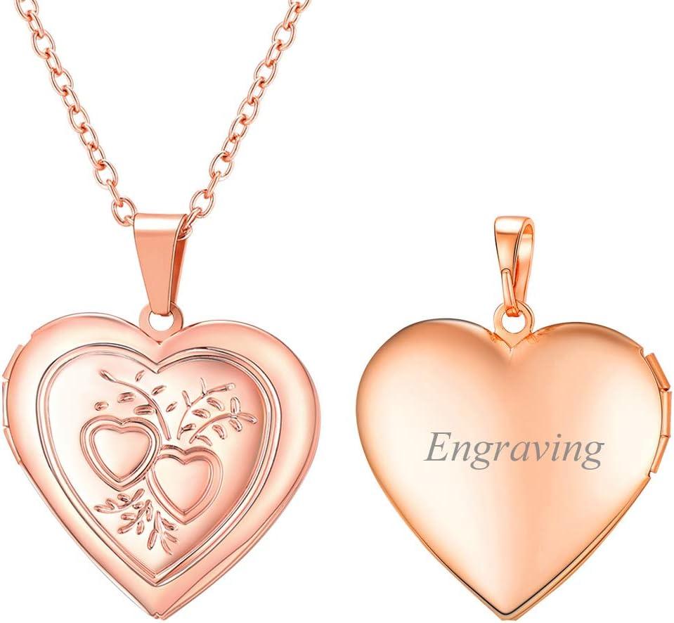 imageU7 Women Locket Necklace Platinum 14K Gold Photo Lockets that Hold PictureChain 20 Inch Personalized Gift Custom Love Heart Image Necklaces03 Rose Gold2 Heart