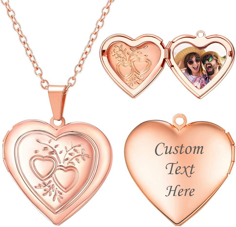 imageU7 Women Locket Necklace Platinum 14K Gold Photo Lockets that Hold PictureChain 20 Inch Personalized Gift Custom Love Heart Image Necklaces03 Rose Gold2 Heart