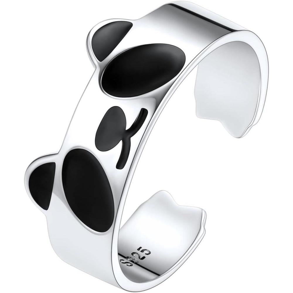 imageSILVERCUTE 925 Sterling Silver Band Rings Cat Rings for WomenAdjustable 925 Silver18K Gold Plated Band RingCatPanda RingPandaSilver