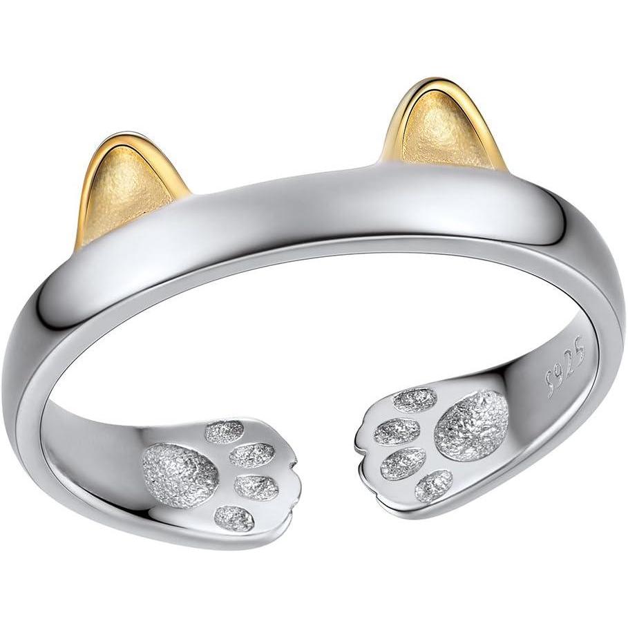 imageSILVERCUTE 925 Sterling Silver Band Rings Cat Rings for WomenAdjustable 925 Silver18K Gold Plated Band RingCatPanda RingPrint ClawSilver