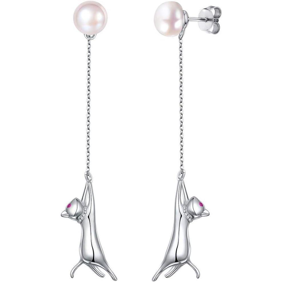 imageSILVERCUTE 925 Sterling Silver Earrings for WomenSilver CatDinosaurDevil HornLeafSnakeSkeleton Various Stud Earrings or Ear Cuffs01cat dangle earrings