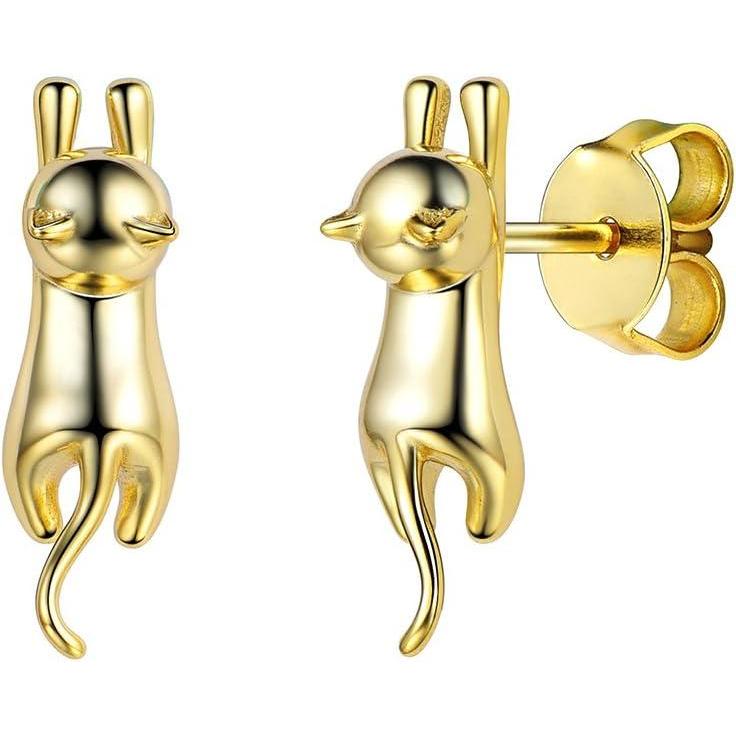 imageSILVERCUTE 925 Sterling Silver Earrings for WomenSilver CatDinosaurDevil HornLeafSnakeSkeleton Various Stud Earrings or Ear Cuffs04gold cat stud earrings