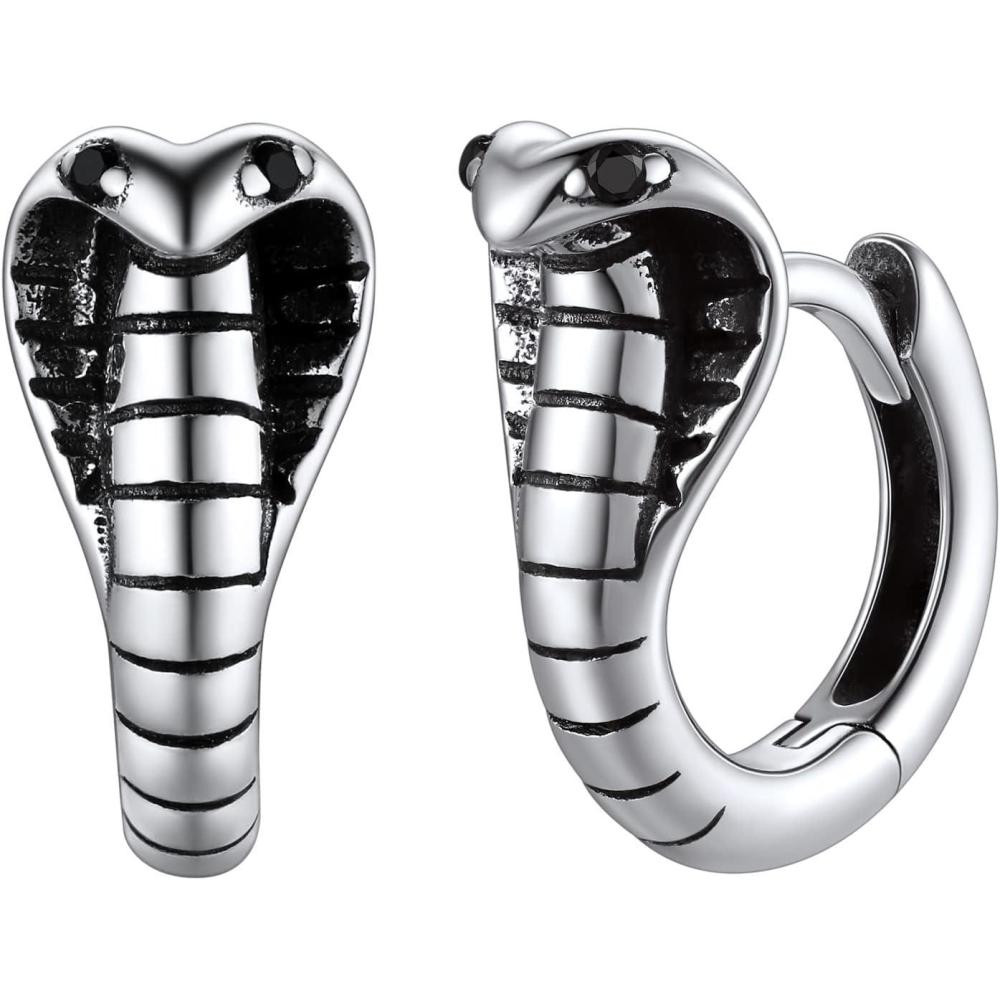 imageSILVERCUTE 925 Sterling Silver Earrings for WomenSilver CatDinosaurDevil HornLeafSnakeSkeleton Various Stud Earrings or Ear Cuffs10Cobra snake hoop