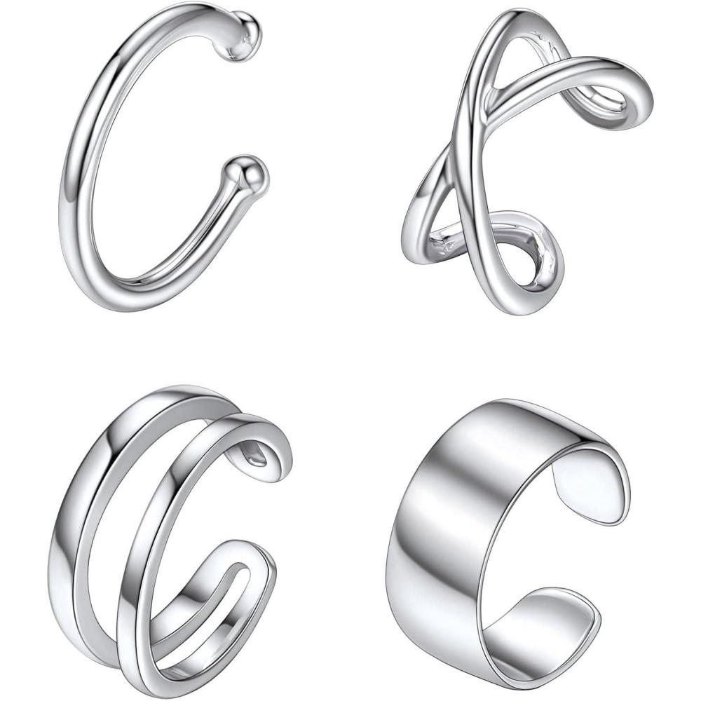 imageSILVERCUTE 925 Sterling Silver Earrings for WomenSilver CatDinosaurDevil HornLeafSnakeSkeleton Various Stud Earrings or Ear Cuffs11Cuff set4 piecessilver