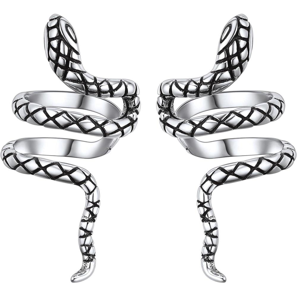 imageSILVERCUTE 925 Sterling Silver Earrings for WomenSilver CatDinosaurDevil HornLeafSnakeSkeleton Various Stud Earrings or Ear Cuffs12Snake cuff1 pair