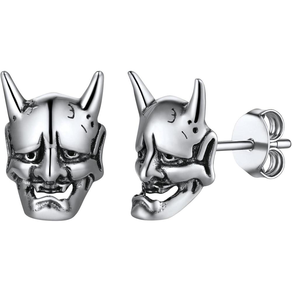 imageSILVERCUTE 925 Sterling Silver Earrings for WomenSilver CatDinosaurDevil HornLeafSnakeSkeleton Various Stud Earrings or Ear Cuffs14Devil horn stud1 pair