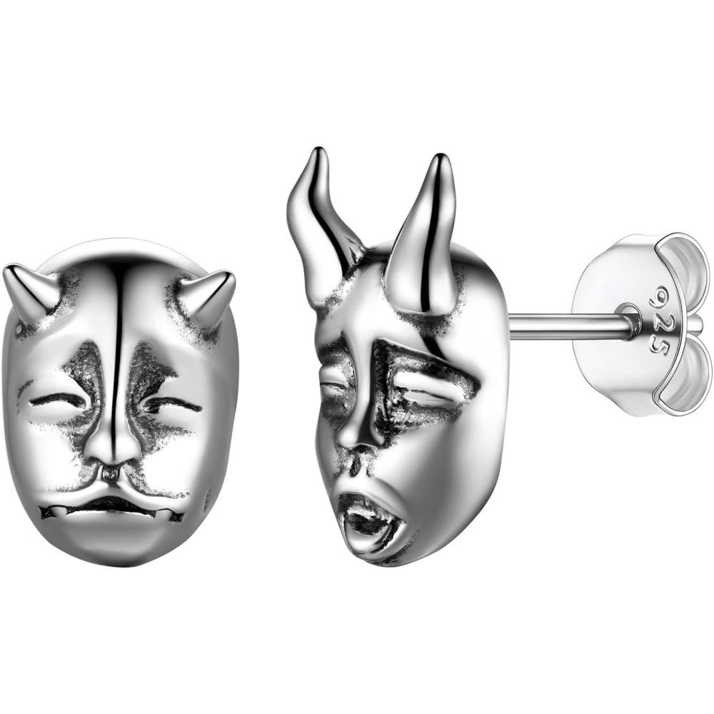 imageSILVERCUTE 925 Sterling Silver Earrings for WomenSilver CatDinosaurDevil HornLeafSnakeSkeleton Various Stud Earrings or Ear Cuffs18Prajna stud1 pair