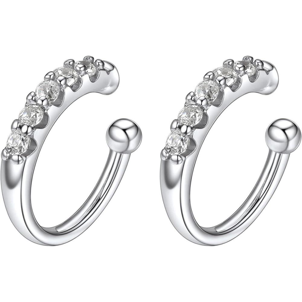 imageSILVERCUTE 925 Sterling Silver Earrings for WomenSilver CatDinosaurDevil HornLeafSnakeSkeleton Various Stud Earrings or Ear Cuffs23CZ cuff1 pair