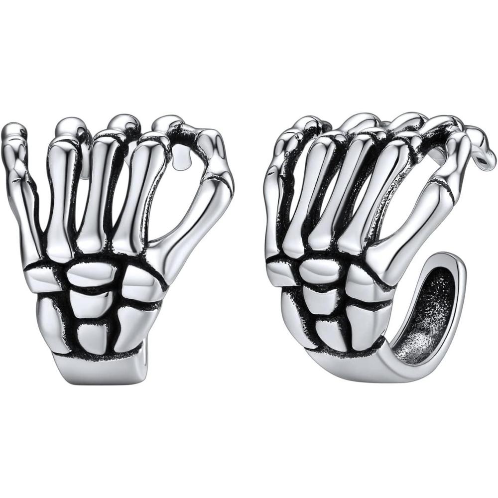 imageSILVERCUTE 925 Sterling Silver Earrings for WomenSilver CatDinosaurDevil HornLeafSnakeSkeleton Various Stud Earrings or Ear CuffscSkull hand cuff1 pair