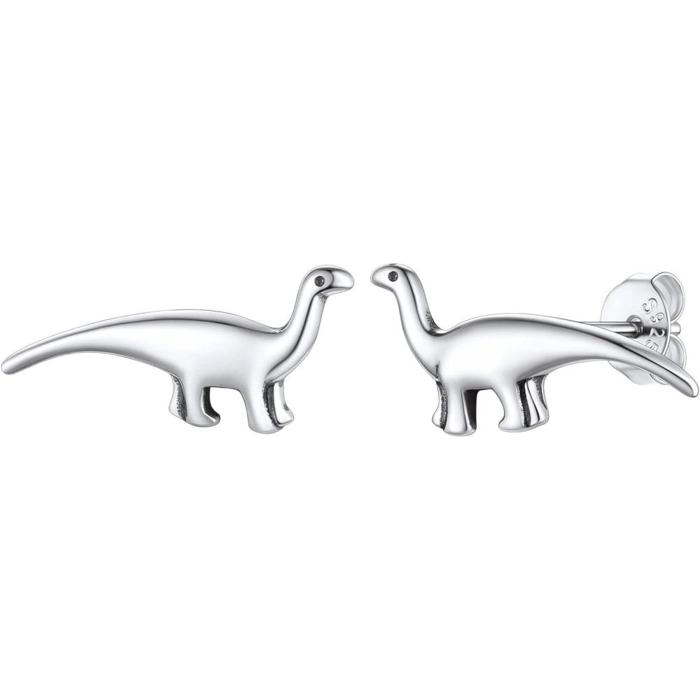 imageSILVERCUTE 925 Sterling Silver Earrings for WomenSilver CatDinosaurDevil HornLeafSnakeSkeleton Various Stud Earrings or Ear CuffsfBrontosaurus stud1 pair