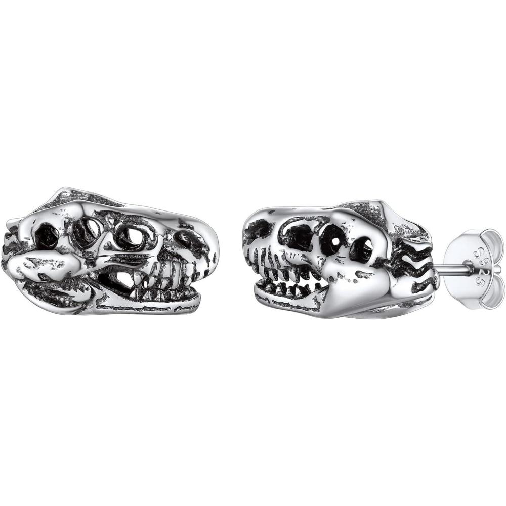imageSILVERCUTE 925 Sterling Silver Earrings for WomenSilver CatDinosaurDevil HornLeafSnakeSkeleton Various Stud Earrings or Ear CuffsfDinosaur stud1 pair