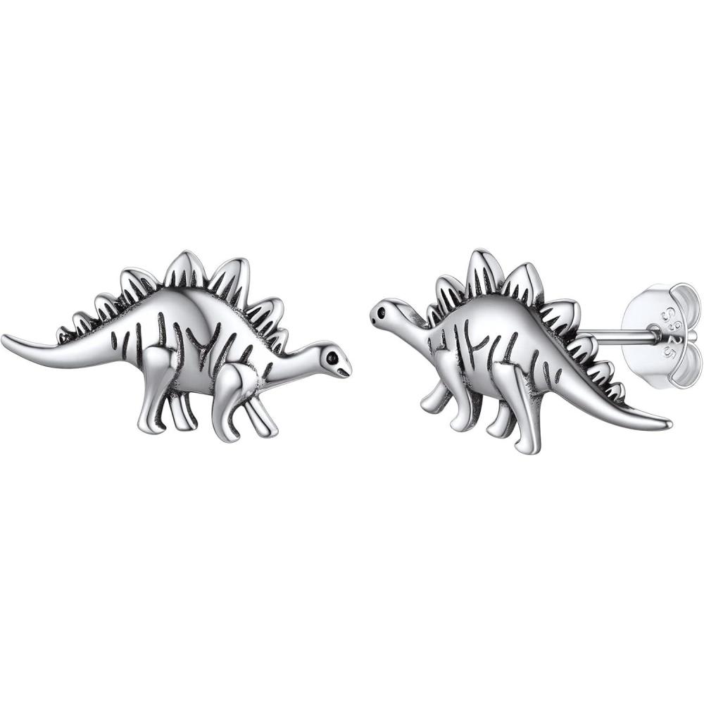 imageSILVERCUTE 925 Sterling Silver Earrings for WomenSilver CatDinosaurDevil HornLeafSnakeSkeleton Various Stud Earrings or Ear CuffsfStegosaurus stud1 pair