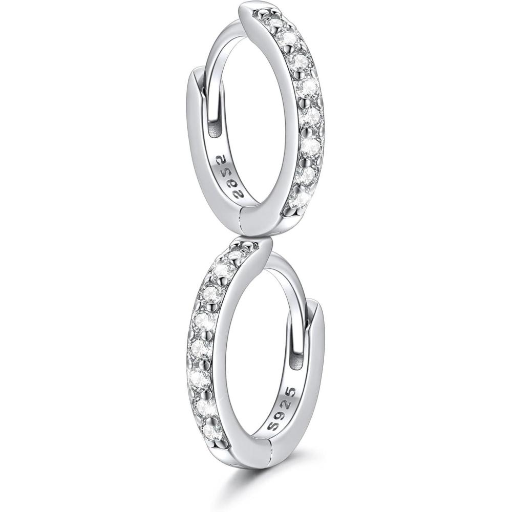 imageSILVERCUTE 925 Sterling Silver Huggie Hoop Earrings for WomenHypoallergenic Small Hoop Earrings Lightweight Silver14K Gold Hoops Cartilage Earrings for Women81012mm4CZ Silver