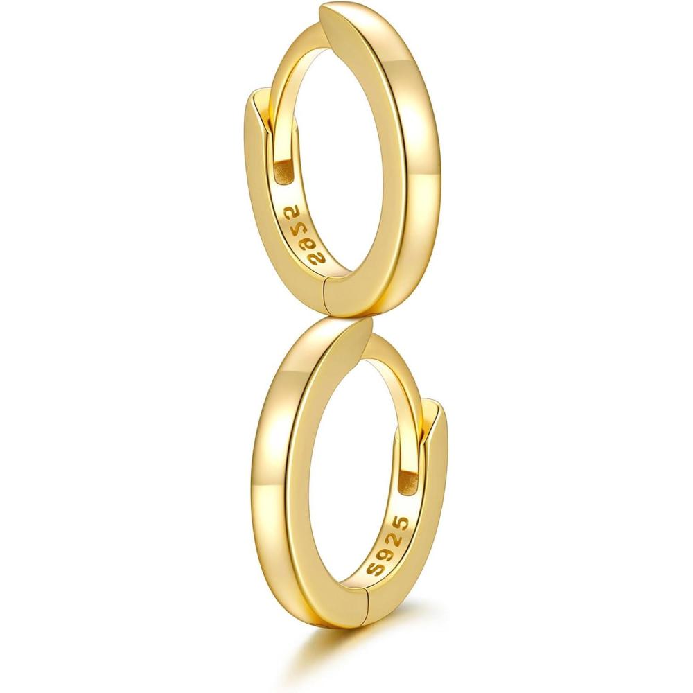 imageSILVERCUTE 925 Sterling Silver Huggie Hoop Earrings for WomenHypoallergenic Small Hoop Earrings Lightweight Silver14K Gold Hoops Cartilage Earrings for Women81012mm3Gold