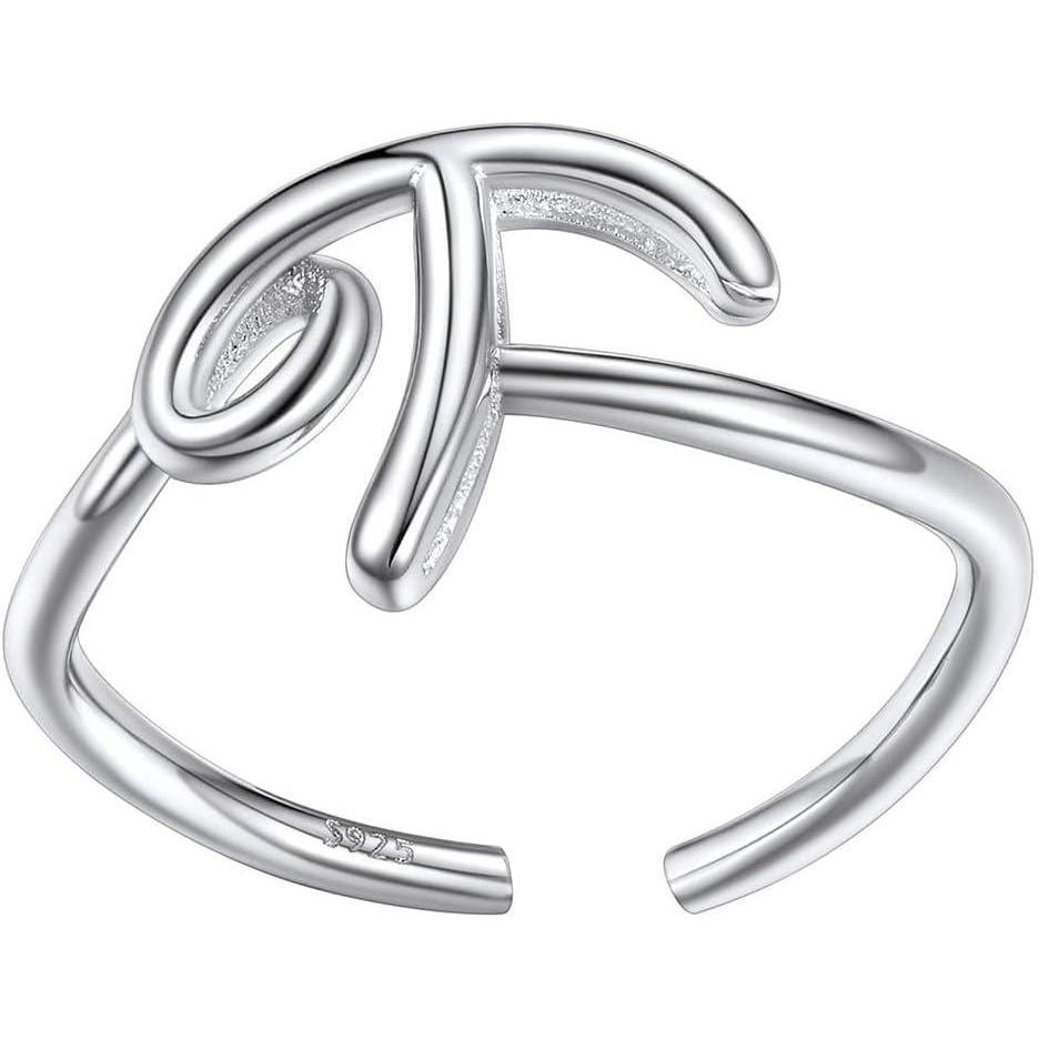 imageSILVERCUTE S925 Initial Rings Adjustable Size 612 Statement Alphabet Letter AZ Jewelry Personalized Twisted Initials Rings Sterling Silver Stacking Ring for WomenSilver T