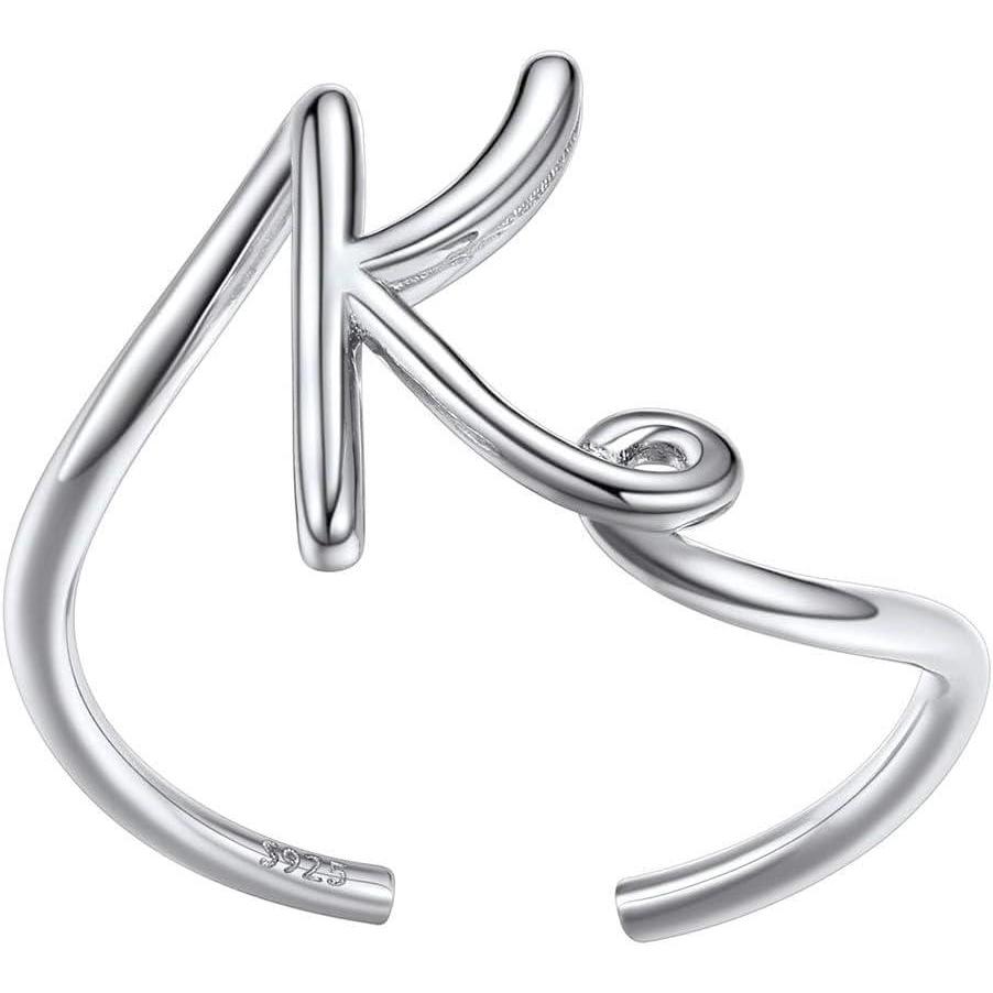 imageSILVERCUTE S925 Initial Rings Adjustable Size 612 Statement Alphabet Letter AZ Jewelry Personalized Twisted Initials Rings Sterling Silver Stacking Ring for WomenSilver K