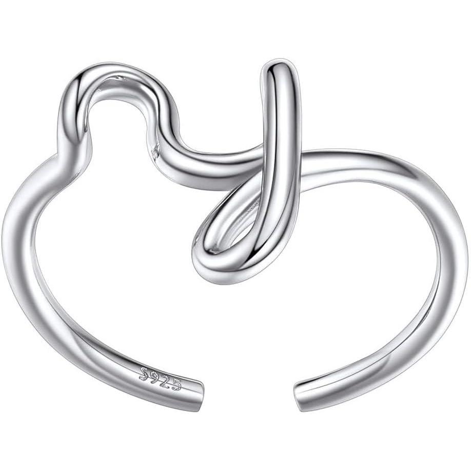 imageSILVERCUTE S925 Initial Rings Adjustable Size 612 Statement Alphabet Letter AZ Jewelry Personalized Twisted Initials Rings Sterling Silver Stacking Ring for WomenSilver Y