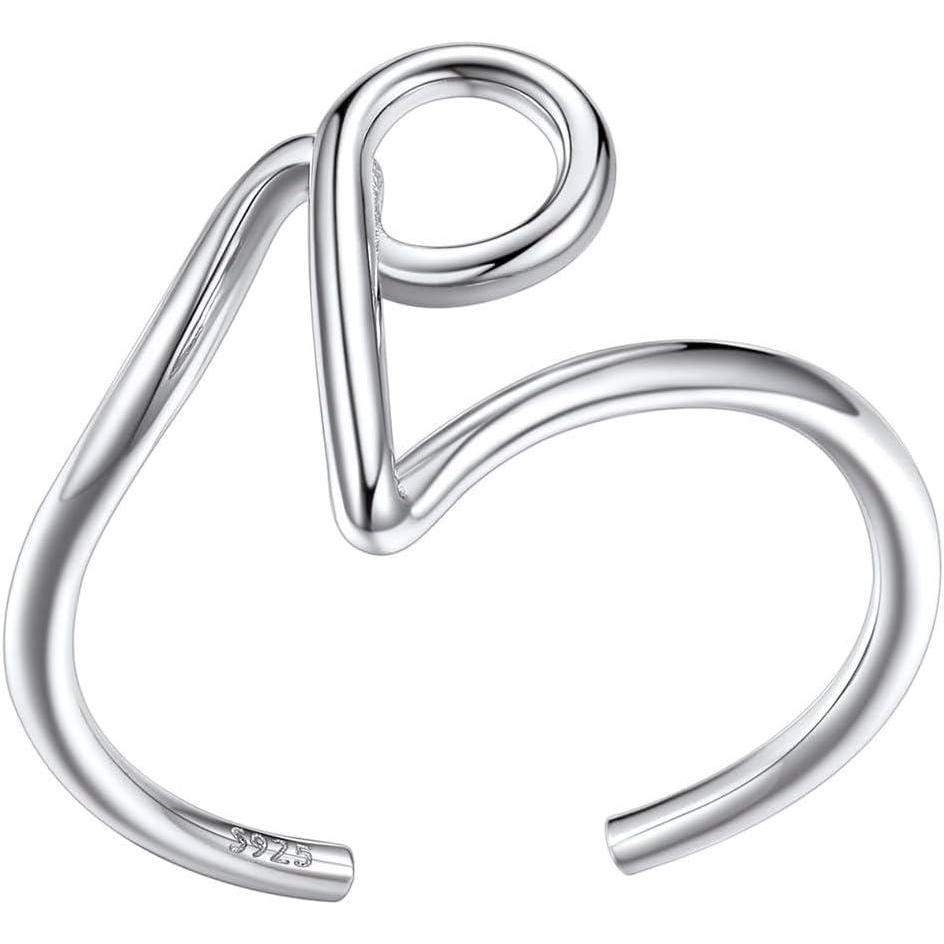 imageSILVERCUTE S925 Initial Rings Adjustable Size 612 Statement Alphabet Letter AZ Jewelry Personalized Twisted Initials Rings Sterling Silver Stacking Ring for WomenSilver P