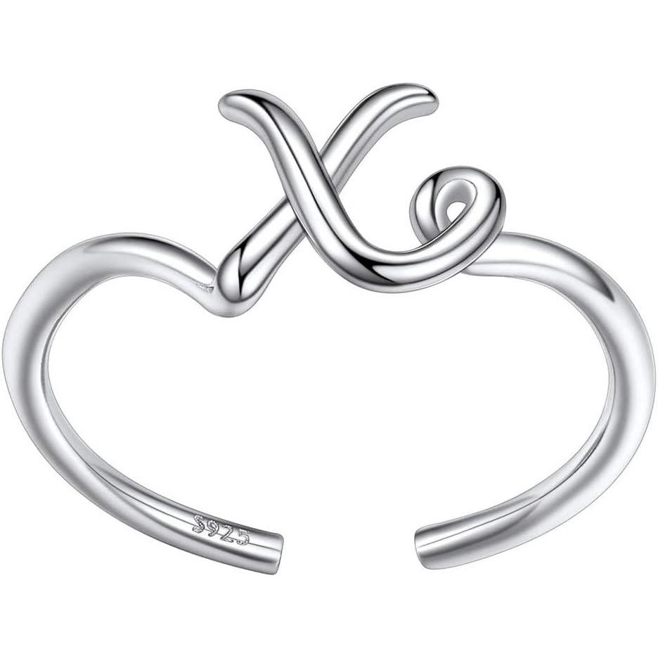 imageSILVERCUTE S925 Initial Rings Adjustable Size 612 Statement Alphabet Letter AZ Jewelry Personalized Twisted Initials Rings Sterling Silver Stacking Ring for WomenSilver X