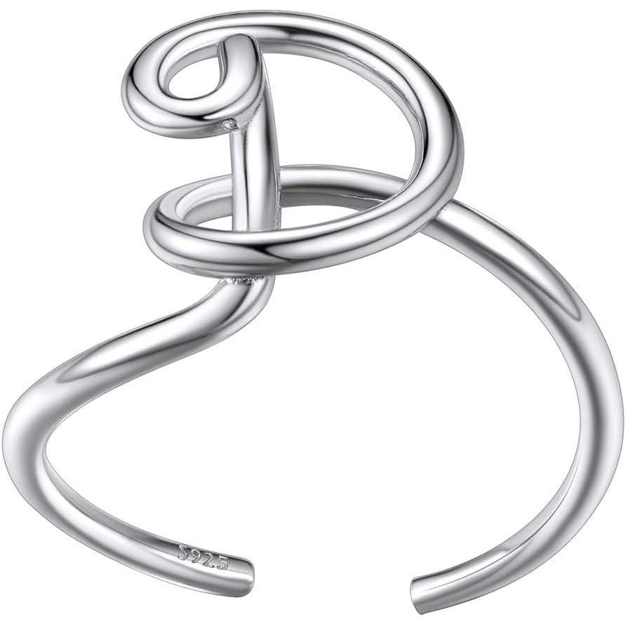 imageSILVERCUTE S925 Initial Rings Adjustable Size 612 Statement Alphabet Letter AZ Jewelry Personalized Twisted Initials Rings Sterling Silver Stacking Ring for WomenSilver D