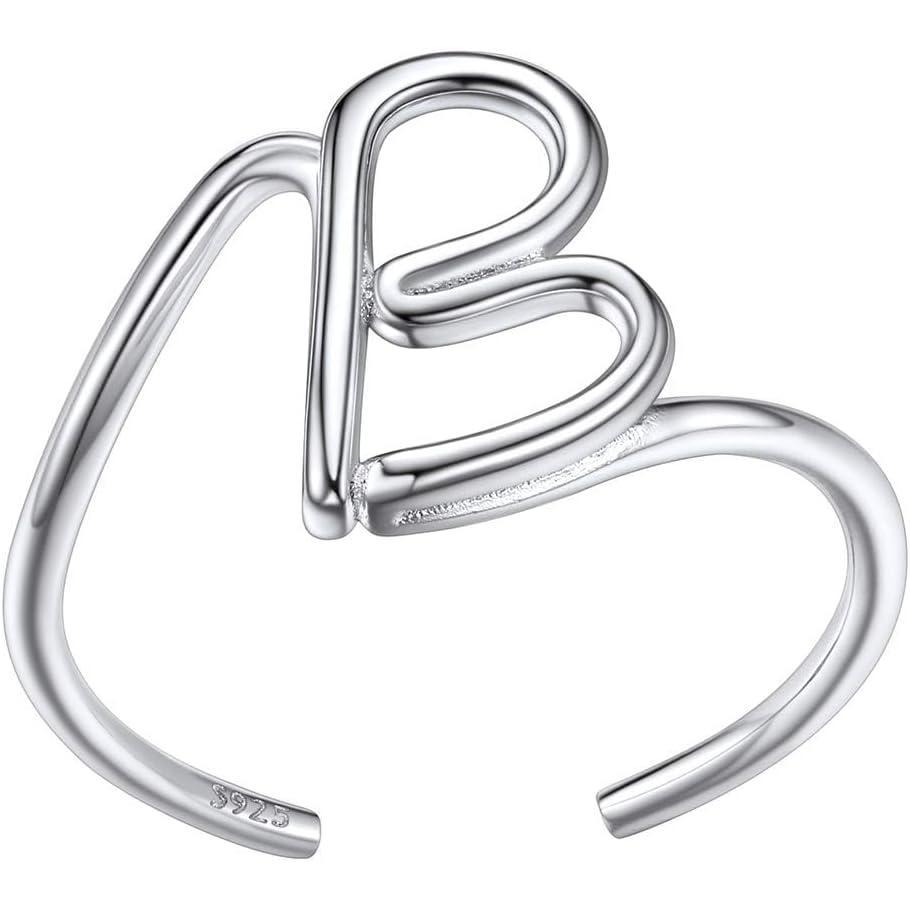 imageSILVERCUTE S925 Initial Rings Adjustable Size 612 Statement Alphabet Letter AZ Jewelry Personalized Twisted Initials Rings Sterling Silver Stacking Ring for WomenSilver B