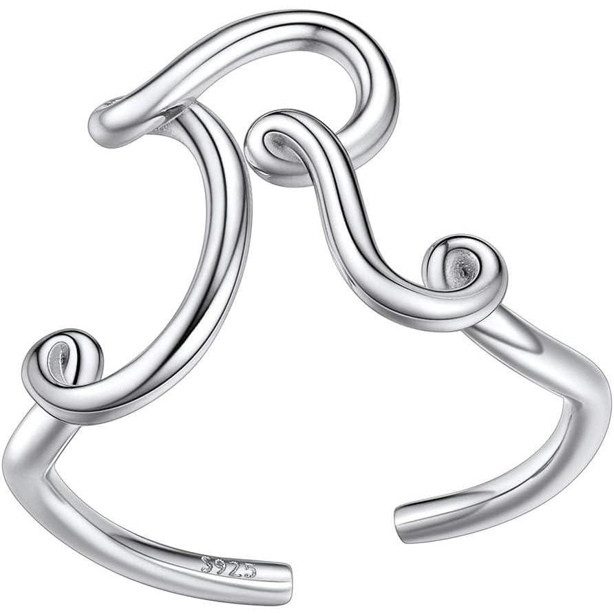 imageSILVERCUTE S925 Initial Rings Adjustable Size 612 Statement Alphabet Letter AZ Jewelry Personalized Twisted Initials Rings Sterling Silver Stacking Ring for WomenSilver R