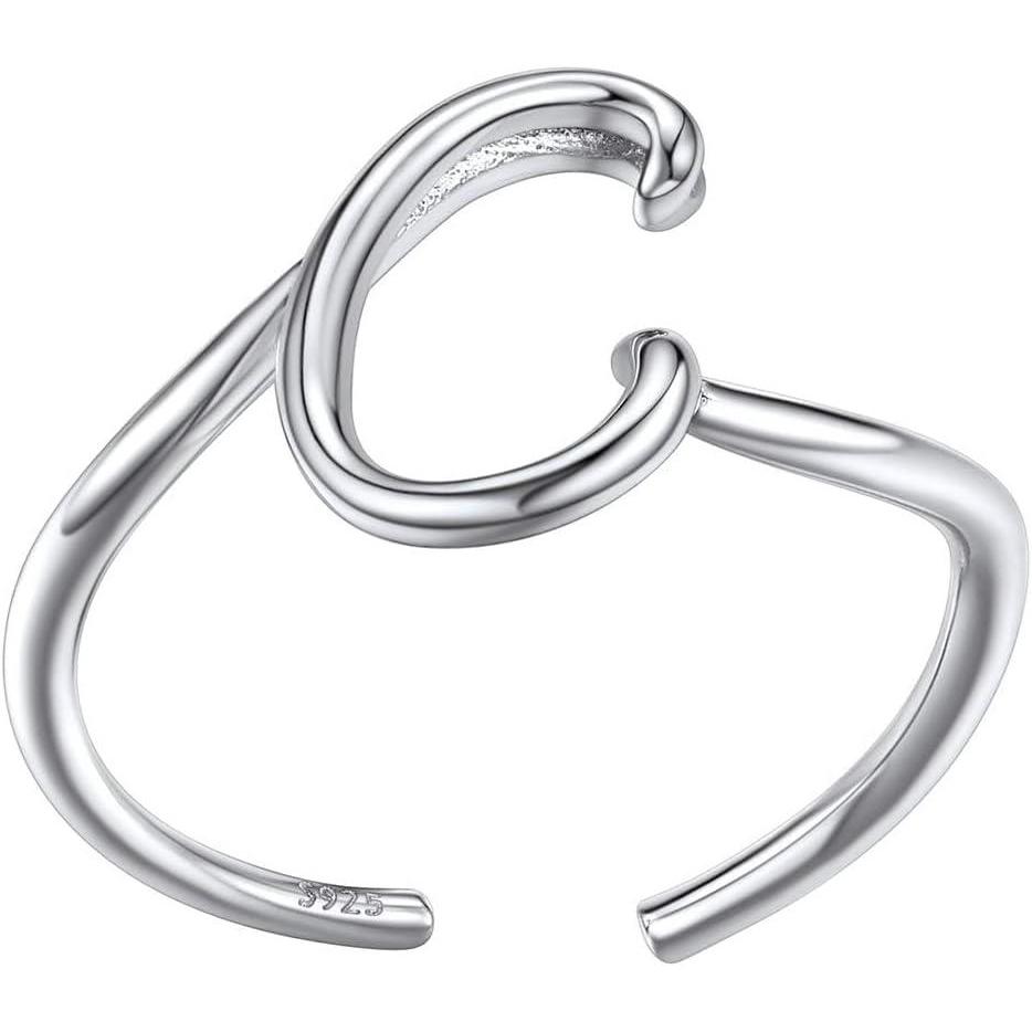 imageSILVERCUTE S925 Initial Rings Adjustable Size 612 Statement Alphabet Letter AZ Jewelry Personalized Twisted Initials Rings Sterling Silver Stacking Ring for WomenSilver C
