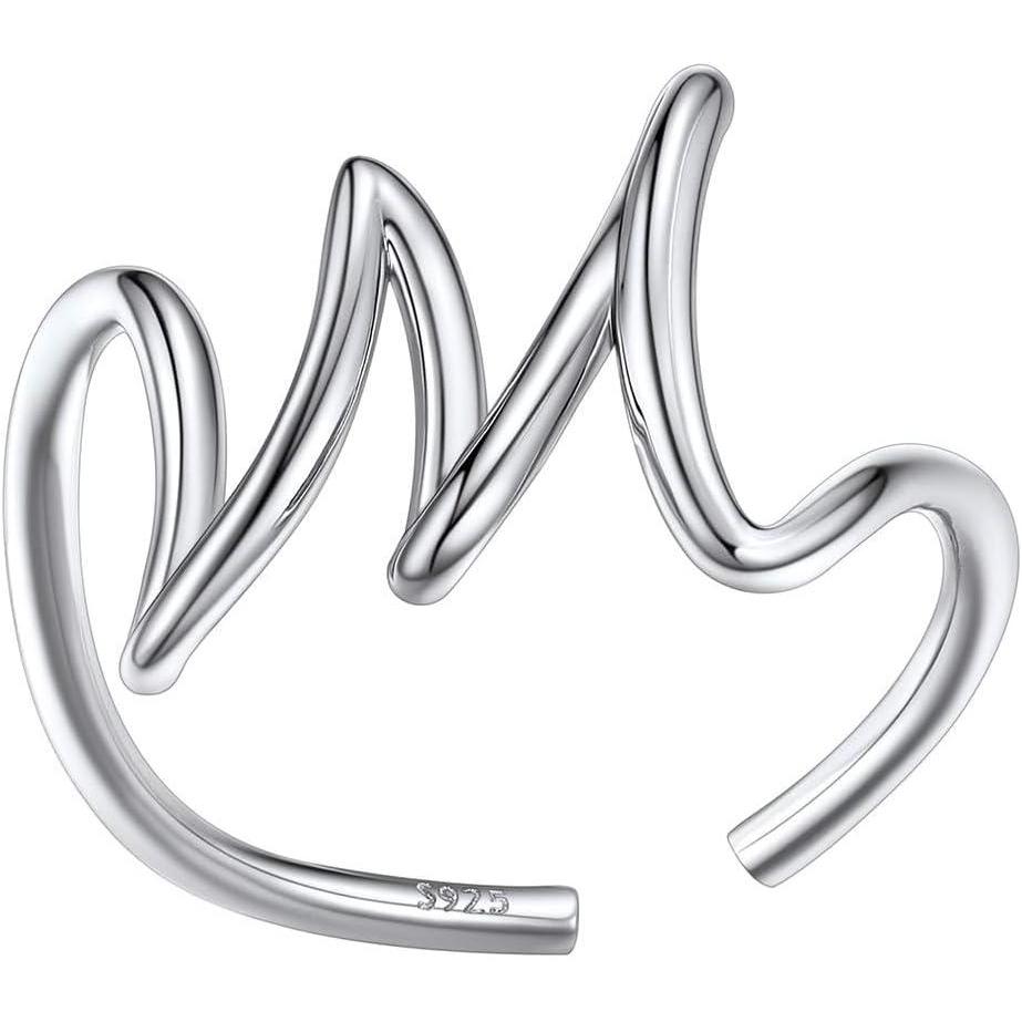 imageSILVERCUTE S925 Initial Rings Adjustable Size 612 Statement Alphabet Letter AZ Jewelry Personalized Twisted Initials Rings Sterling Silver Stacking Ring for WomenSilver M