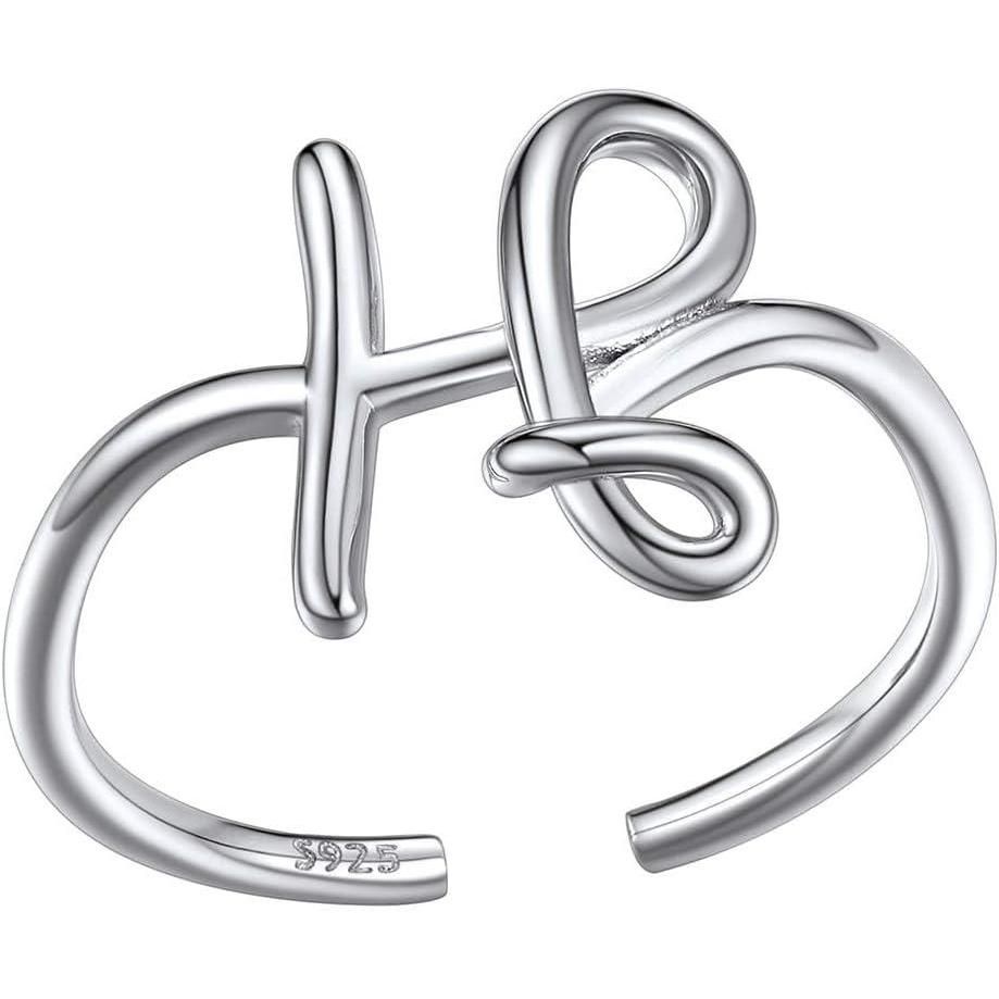 imageSILVERCUTE S925 Initial Rings Adjustable Size 612 Statement Alphabet Letter AZ Jewelry Personalized Twisted Initials Rings Sterling Silver Stacking Ring for WomenSilver H