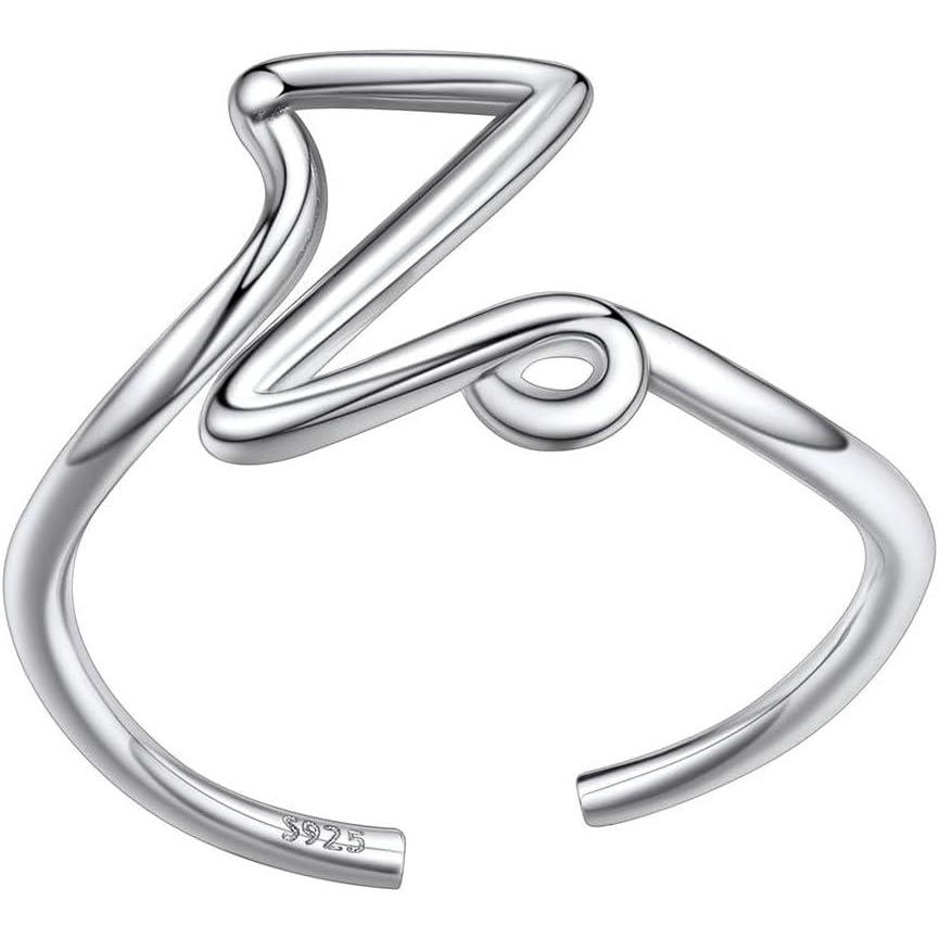 imageSILVERCUTE S925 Initial Rings Adjustable Size 612 Statement Alphabet Letter AZ Jewelry Personalized Twisted Initials Rings Sterling Silver Stacking Ring for WomenSilver Z
